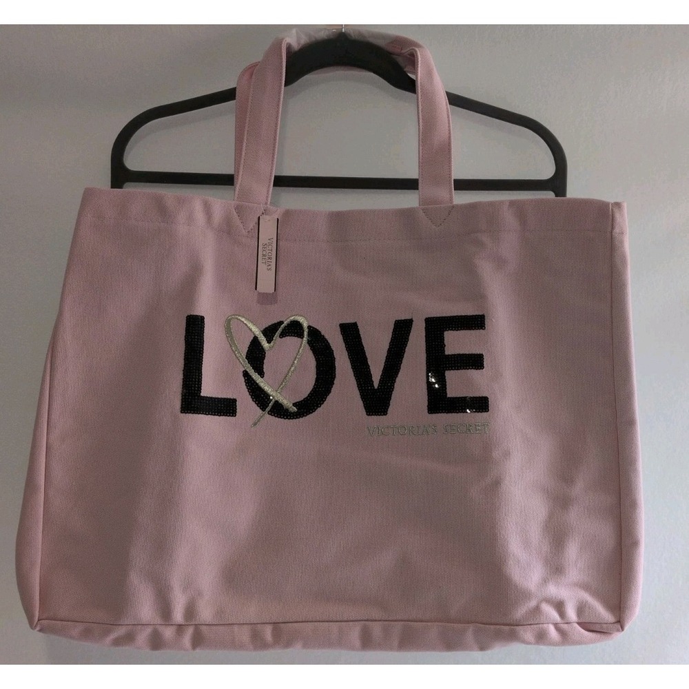 Victoria's Secret Pink LOVE Sequin Large Summer/Beach/Travel Tote Bag NWT